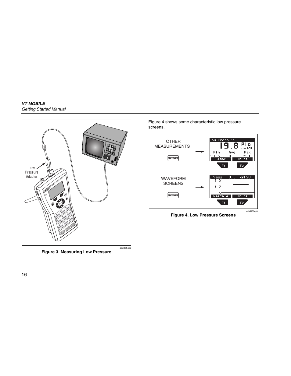 Vt mobile getting started manual, Figure 4. low pressure screens, Other measurements | Waveform screens, Low pressure adapter | Fluke Biomedical VT Mobile Getting Started User Manual | Page 26 / 44