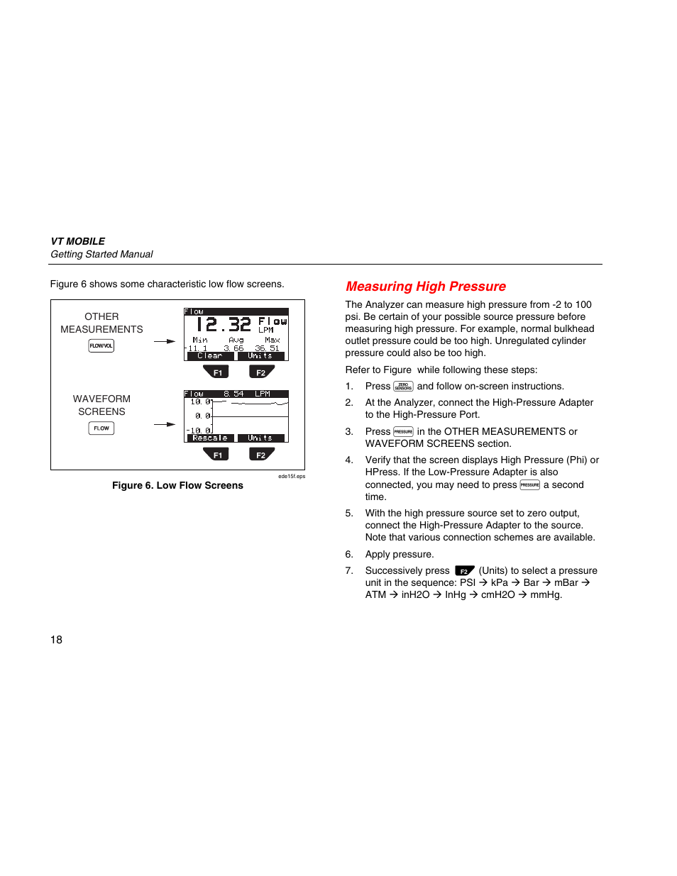 Measuring high pressure | Fluke Biomedical VT Mobile Getting Started User Manual | Page 28 / 44