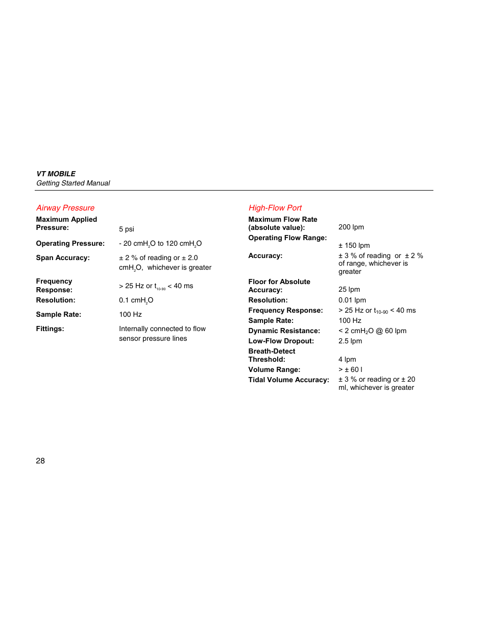 Airway pressure, High-flow port | Fluke Biomedical VT Mobile Getting Started User Manual | Page 38 / 44