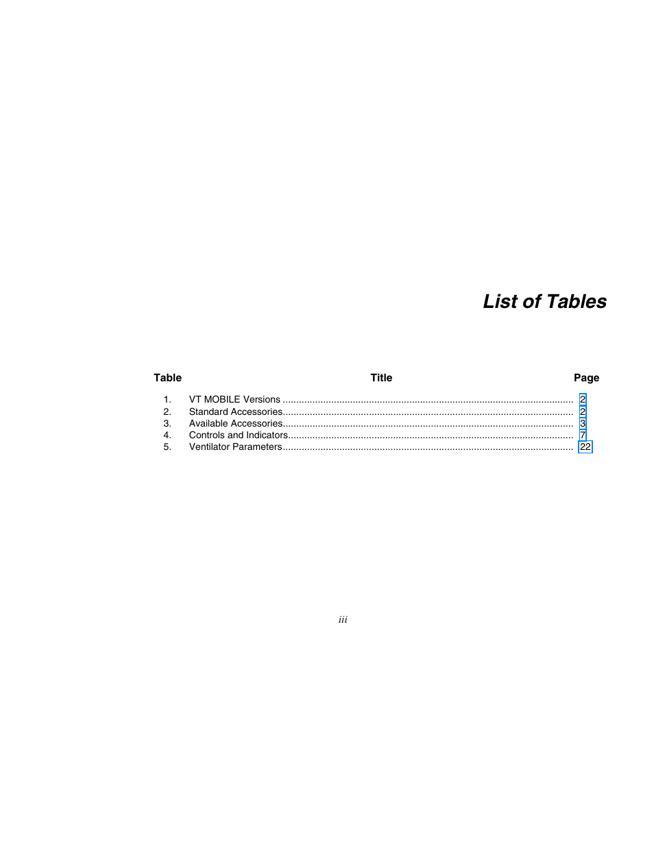 List of tables | Fluke Biomedical VT Mobile Getting Started User Manual | Page 5 / 44