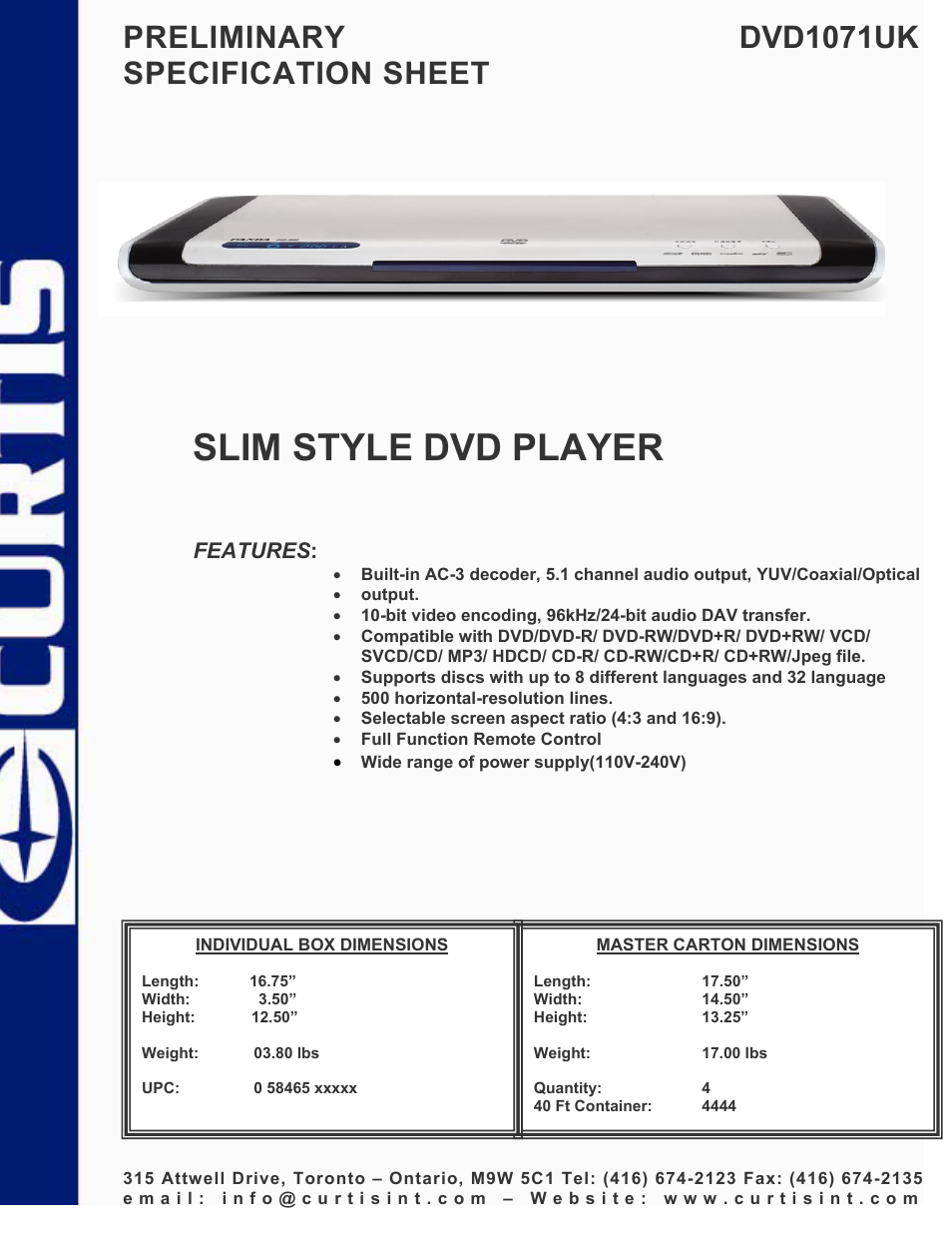 Curtis DVD1071UK User Manual | 1 page