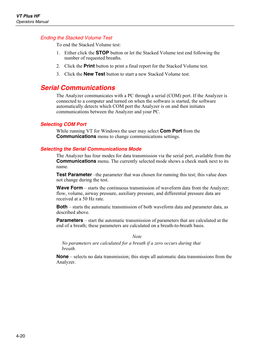 Serial communications, Selecting com port, Selecting the serial communications mode | Fluke Biomedical VT Plus HF User Manual | Page 104 / 142