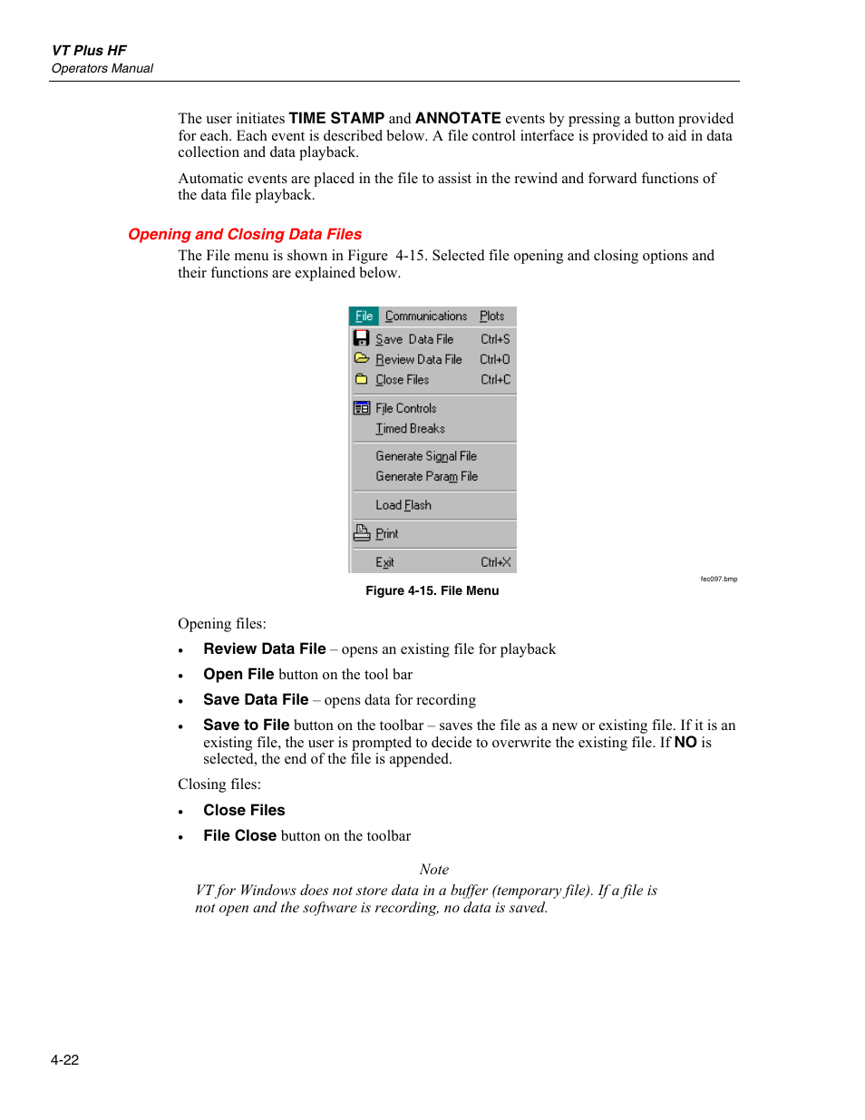 Opening and closing data files | Fluke Biomedical VT Plus HF User Manual | Page 106 / 142