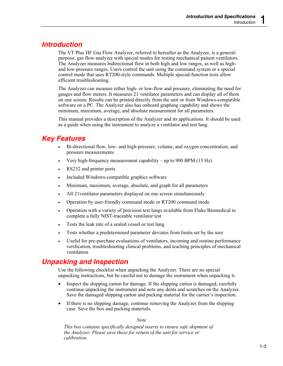 Introduction, Key features, Unpacking and inspection | Fluke Biomedical VT Plus HF User Manual | Page 15 / 142