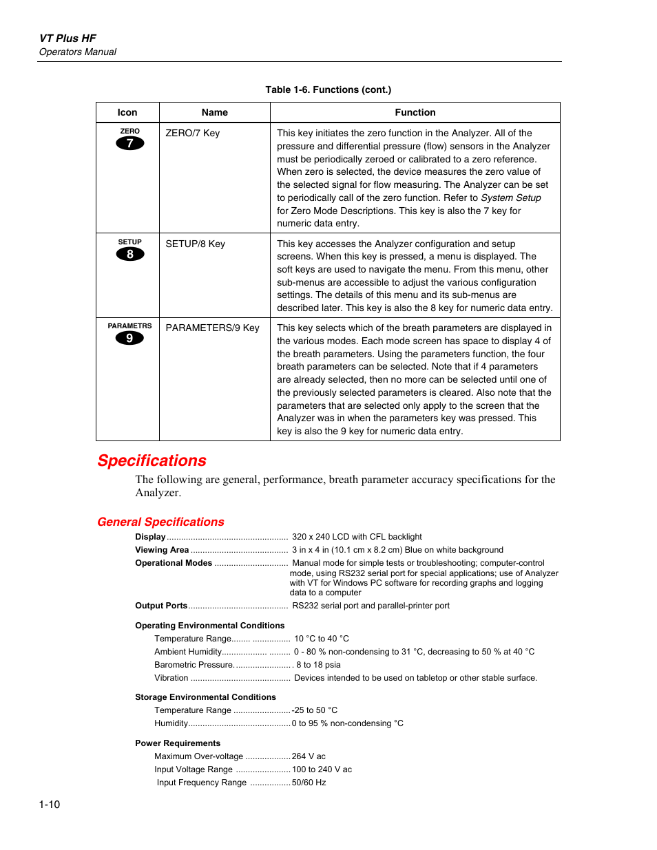 Specifications, General specifications | Fluke Biomedical VT Plus HF User Manual | Page 22 / 142