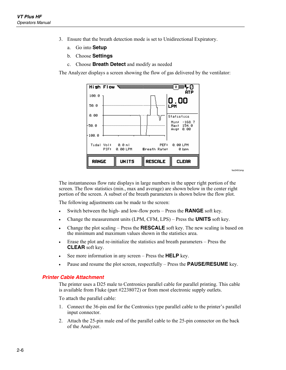 Printer cable attachment | Fluke Biomedical VT Plus HF User Manual | Page 34 / 142