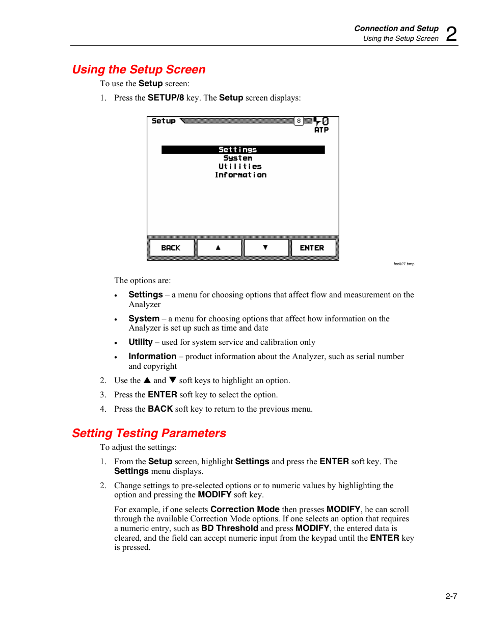 Using the setup screen, Setting testing parameters | Fluke Biomedical VT Plus HF User Manual | Page 35 / 142