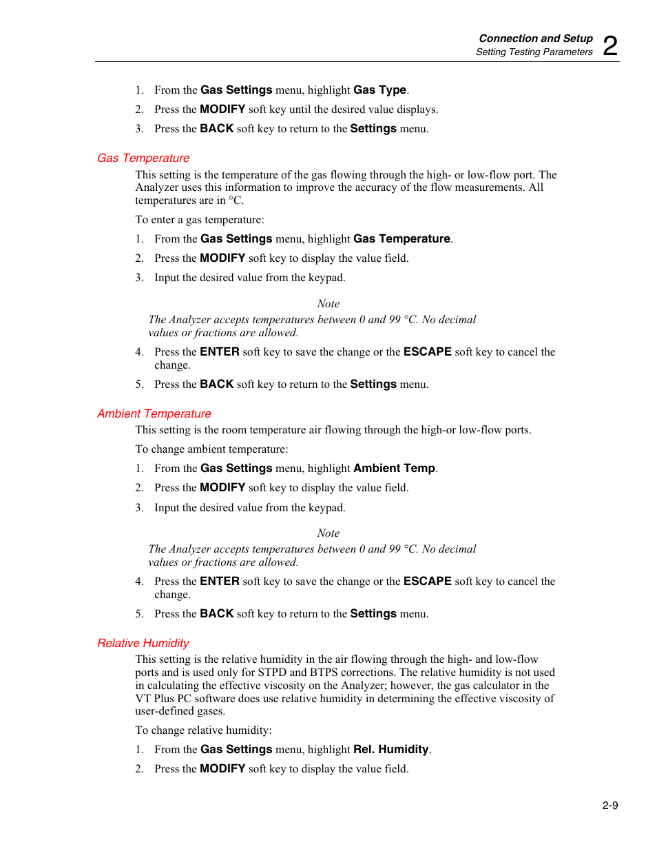 Gas temperature, Ambient temperature, Relative humidity | Fluke Biomedical VT Plus HF User Manual | Page 37 / 142