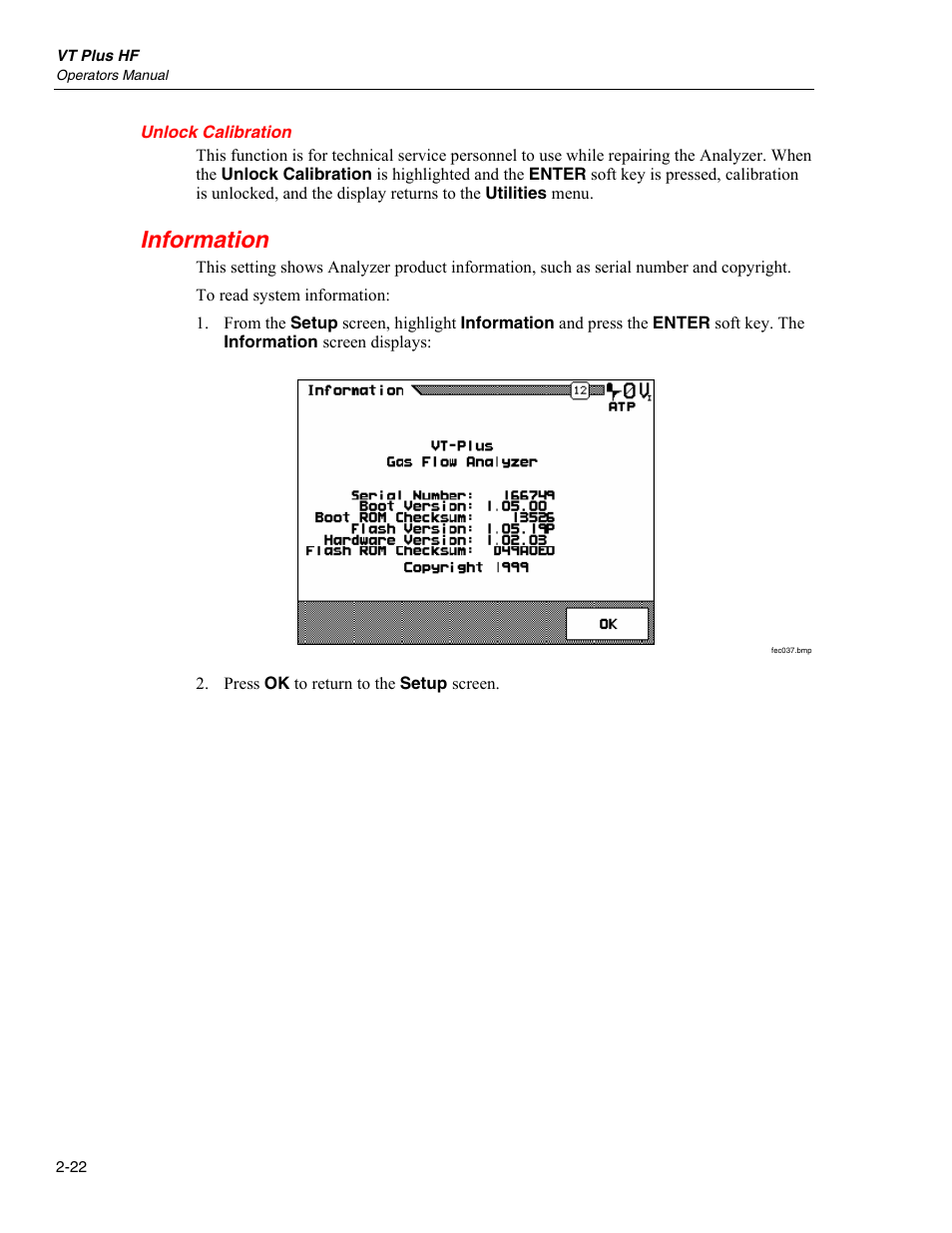 Unlock calibration, Information | Fluke Biomedical VT Plus HF User Manual | Page 50 / 142