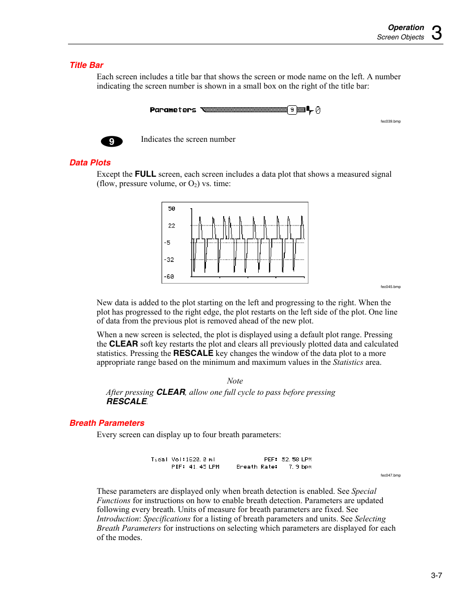 Title bar, Data plots, Breath parameters | Fluke Biomedical VT Plus HF User Manual | Page 57 / 142