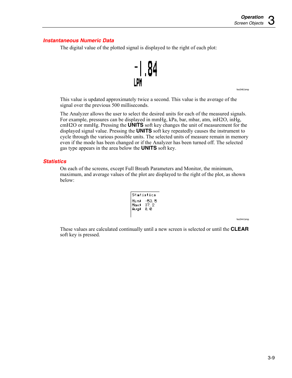 Instantaneous numeric data, Statistics | Fluke Biomedical VT Plus HF User Manual | Page 59 / 142