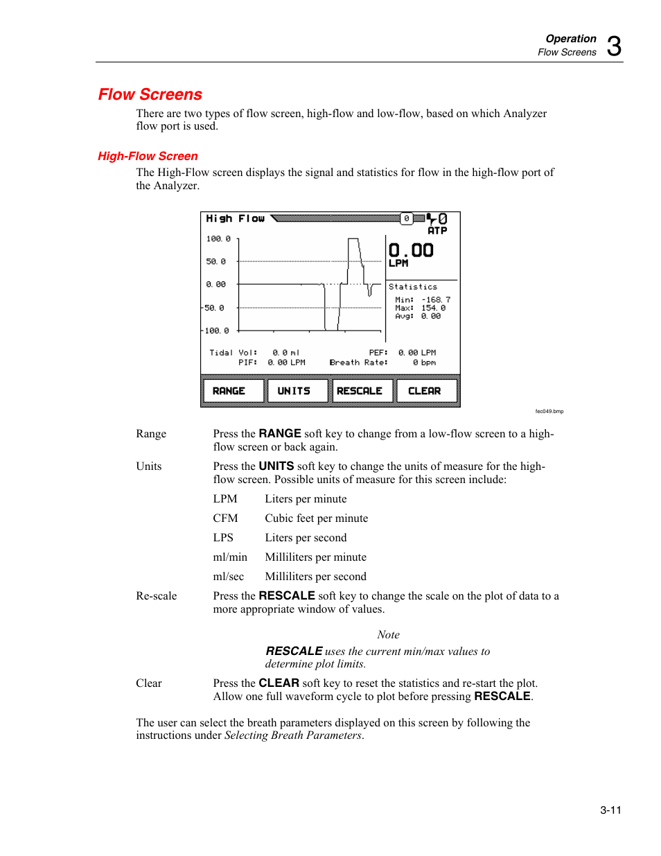 Flow screens, High-flow screen | Fluke Biomedical VT Plus HF User Manual | Page 61 / 142