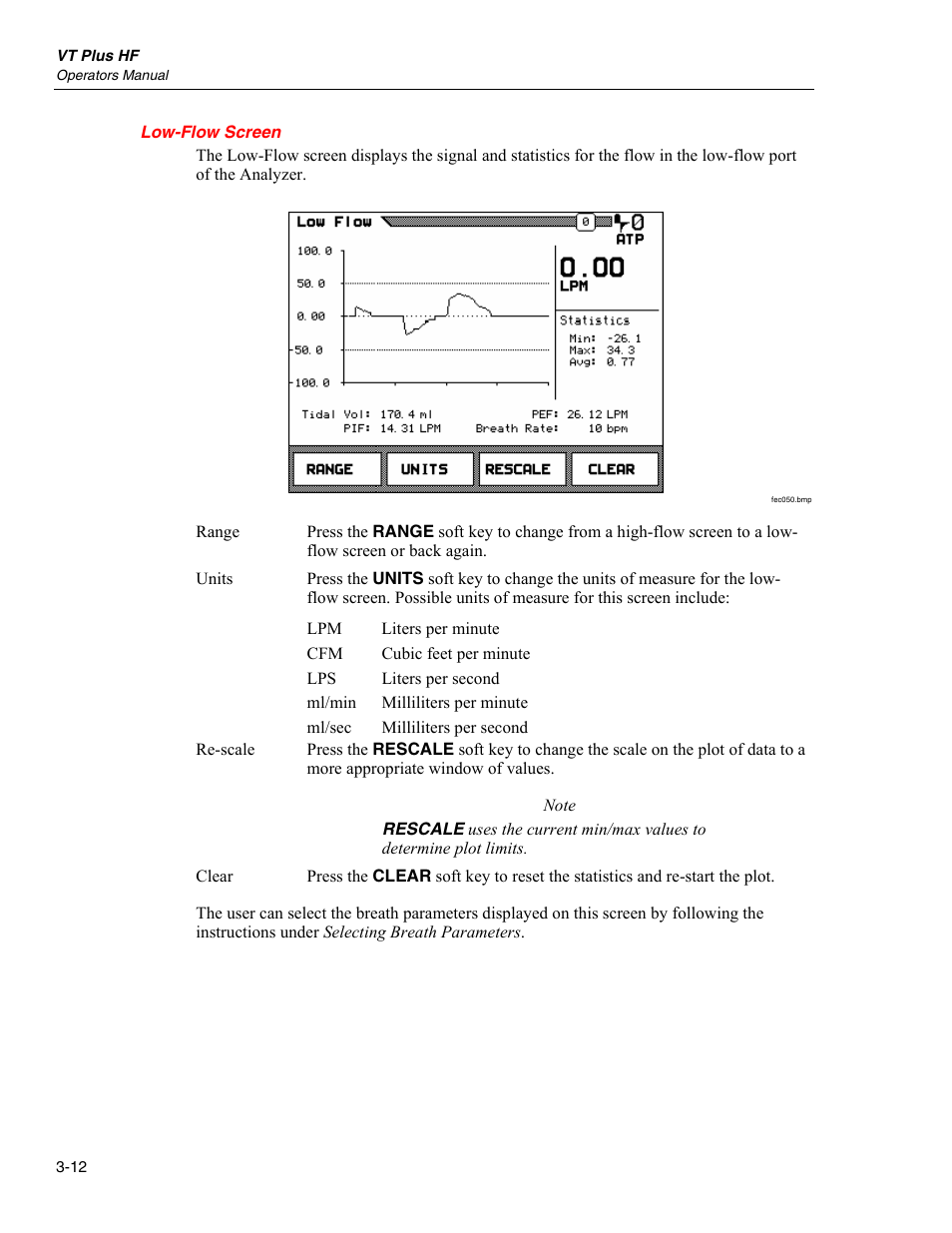 Low-flow screen | Fluke Biomedical VT Plus HF User Manual | Page 62 / 142