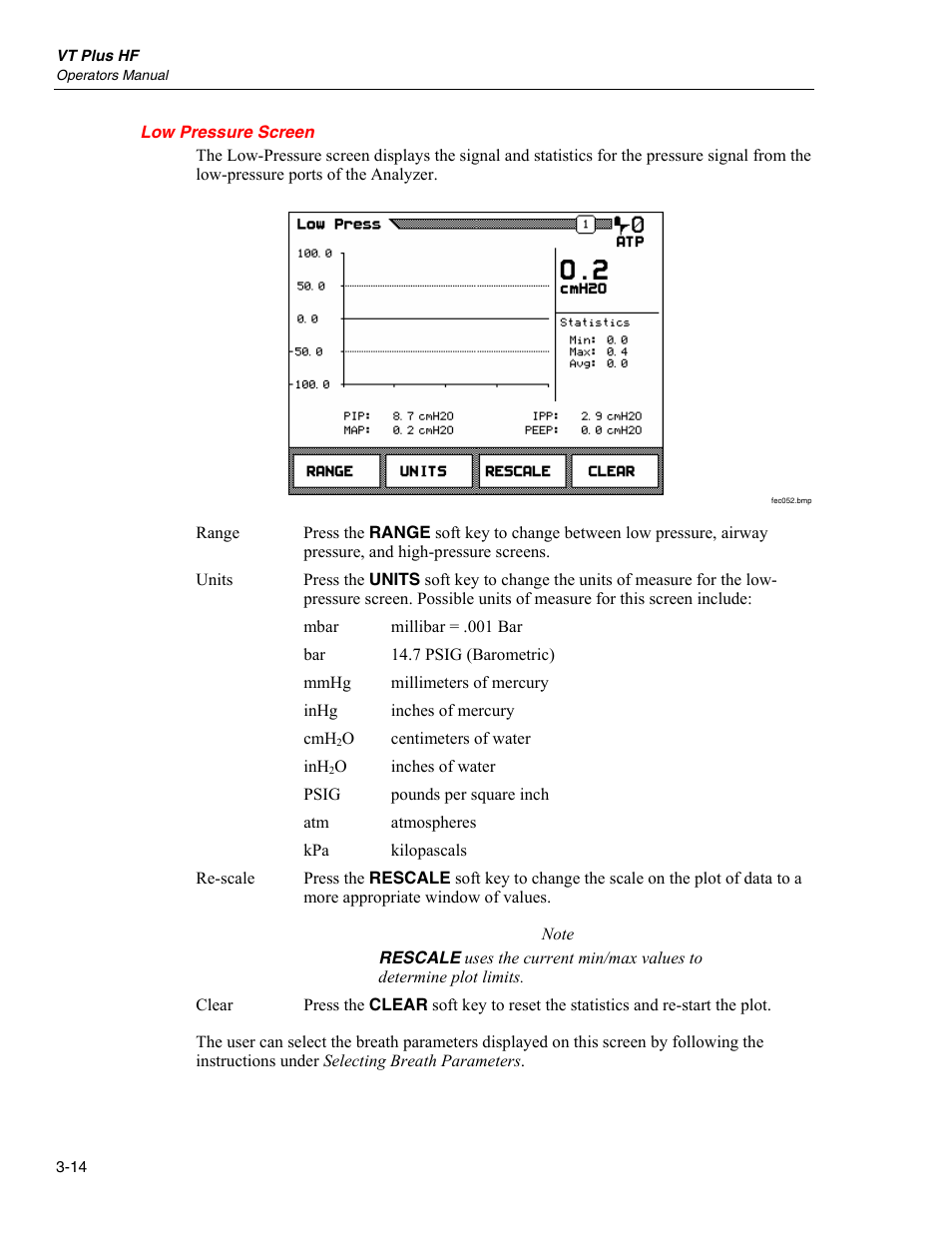 Low pressure screen | Fluke Biomedical VT Plus HF User Manual | Page 64 / 142