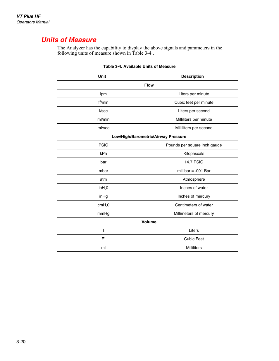 Units of measure | Fluke Biomedical VT Plus HF User Manual | Page 70 / 142