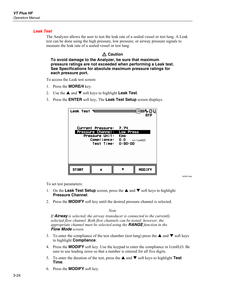 Leak test | Fluke Biomedical VT Plus HF User Manual | Page 74 / 142