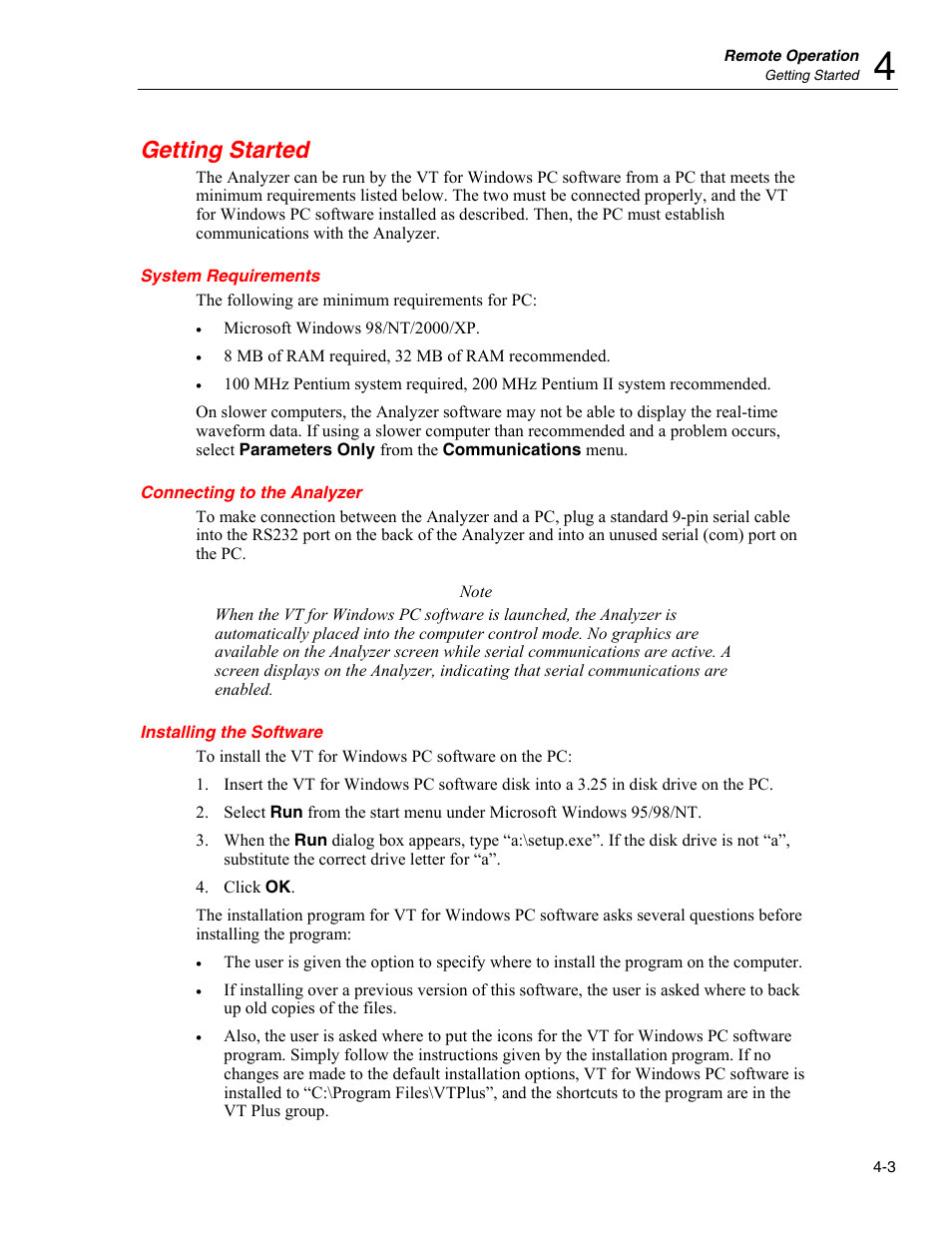 Getting started, System requirements, Connecting to the analyzer | Installing the software | Fluke Biomedical VT Plus HF User Manual | Page 87 / 142