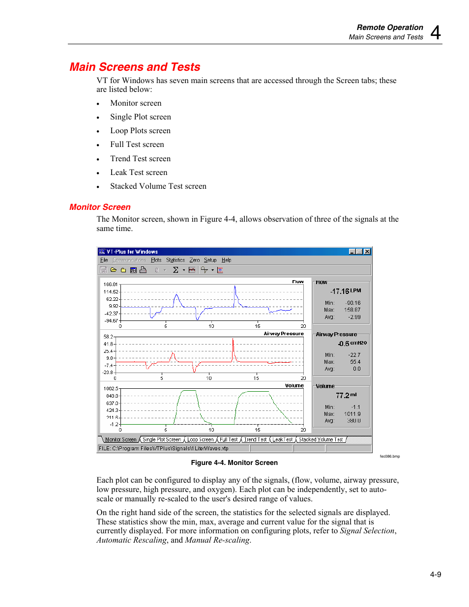 Main screens and tests, Monitor screen | Fluke Biomedical VT Plus HF User Manual | Page 93 / 142