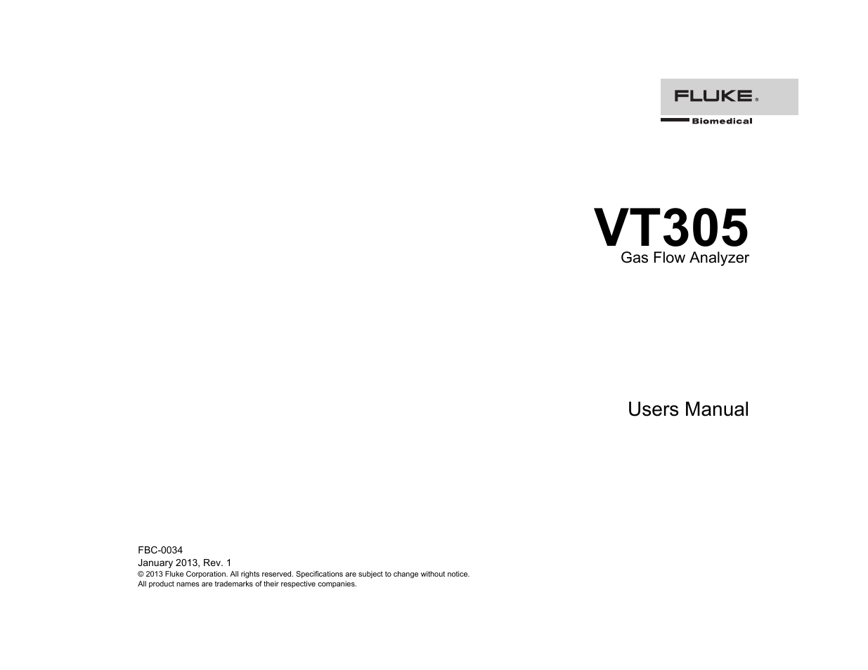 Fluke Biomedical VT305 User Manual | 74 pages