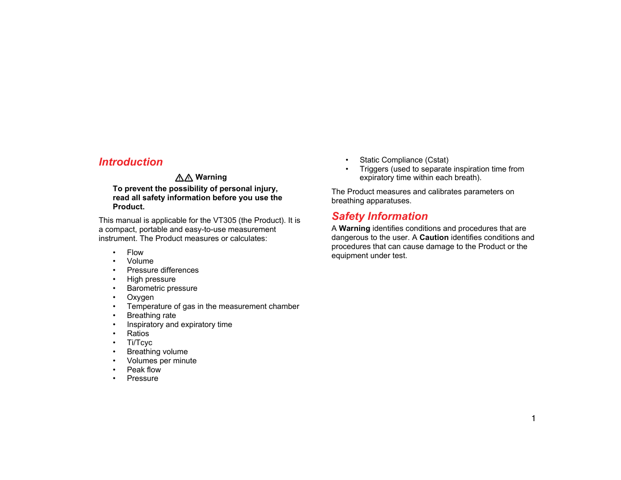 Introduction, Safety information | Fluke Biomedical VT305 User Manual | Page 15 / 74