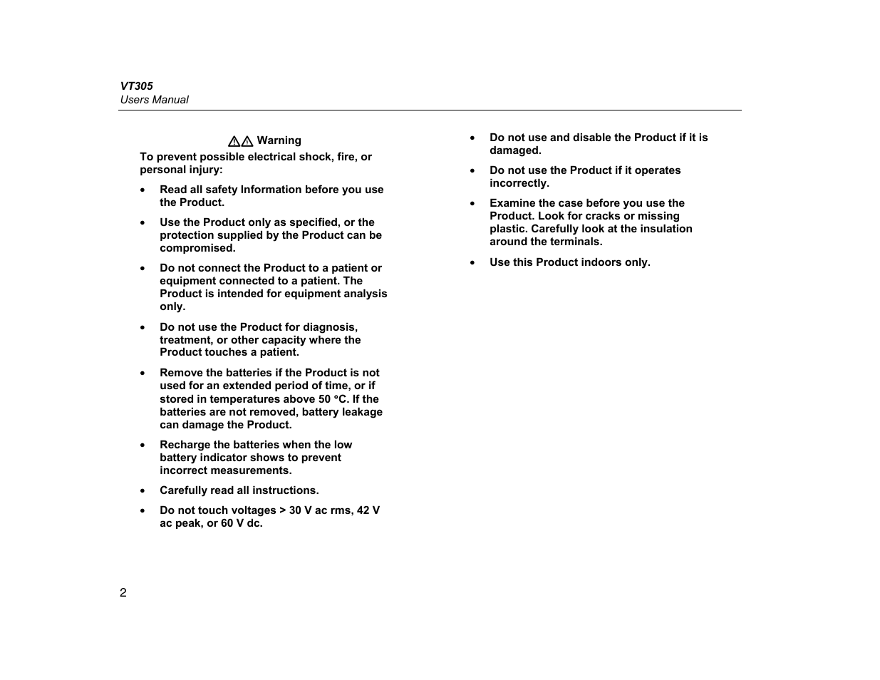 Fluke Biomedical VT305 User Manual | Page 16 / 74