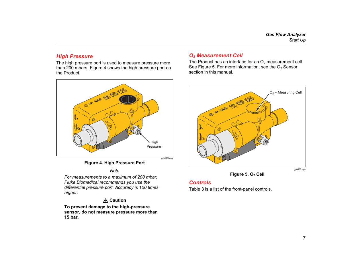 High pressure, O2 measurement cell, Controls | Fluke Biomedical VT305 User Manual | Page 21 / 74