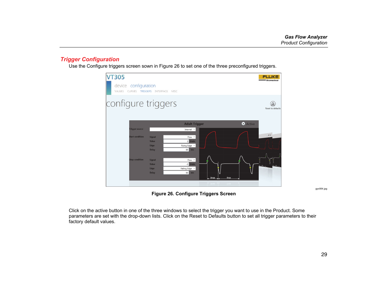 Trigger configuration | Fluke Biomedical VT305 User Manual | Page 43 / 74