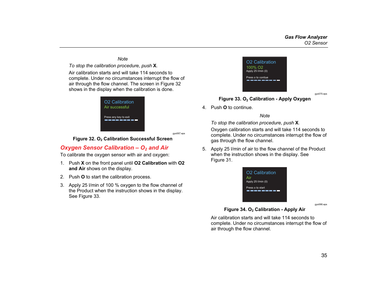 Oxygen sensor calibration – o2 and air, Oxygen sensor calibration – o, And air | Fluke Biomedical VT305 User Manual | Page 49 / 74