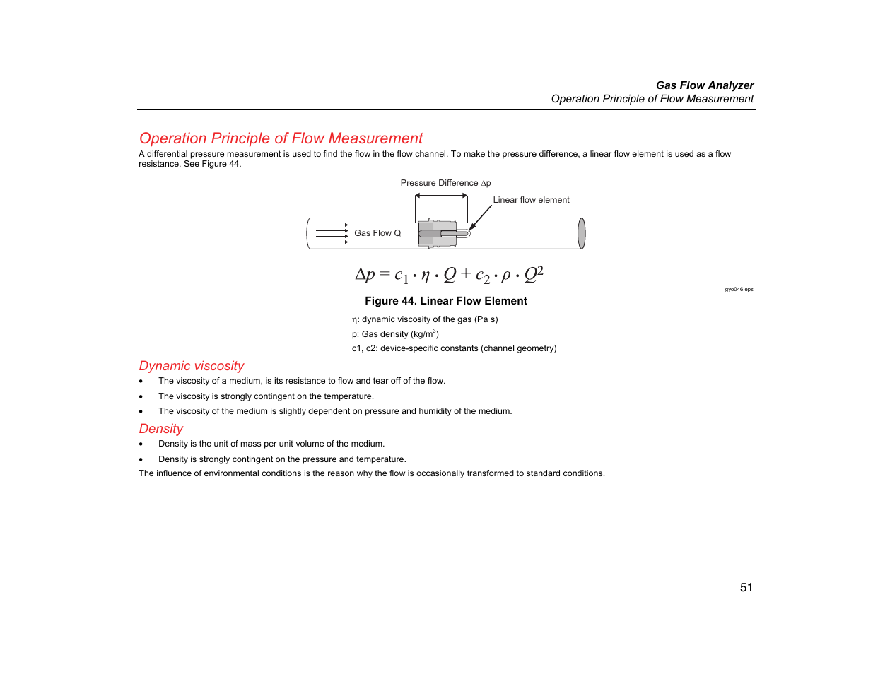 Operation principle of flow measurement, Dynamic viscosity, Density | Fluke Biomedical VT305 User Manual | Page 65 / 74