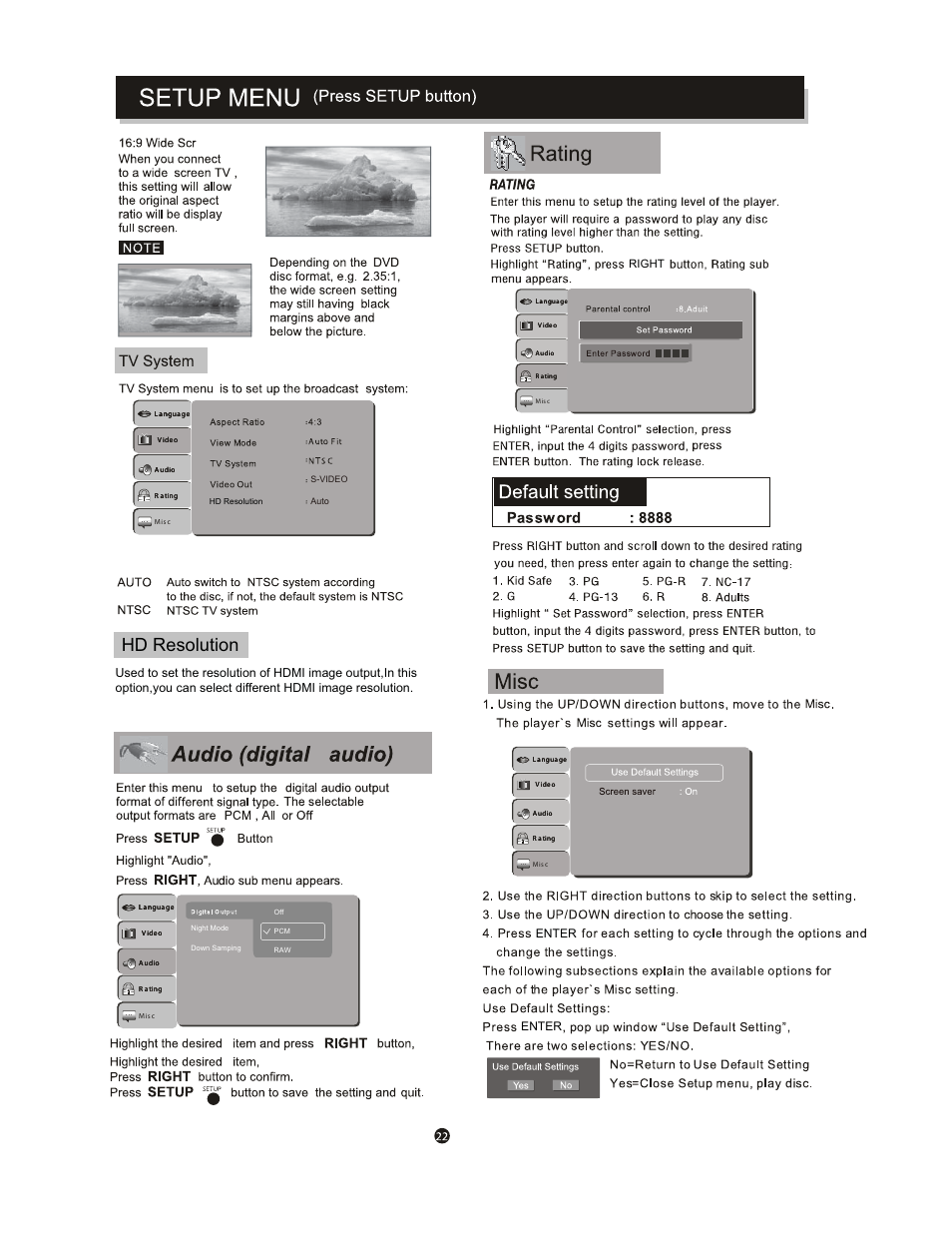 Hd resolution, Enter, Right | Curtis DVD1093B User Manual | Page 26 / 29