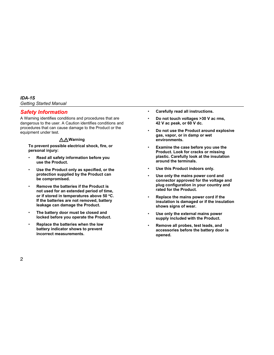 Safety information | Fluke Biomedical IDA-1S Getting Started User Manual | Page 10 / 20