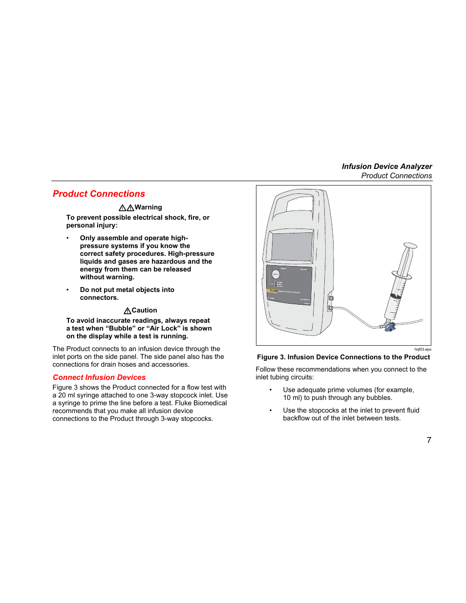 Product connections, Connect infusion devices | Fluke Biomedical IDA-1S Getting Started User Manual | Page 15 / 20