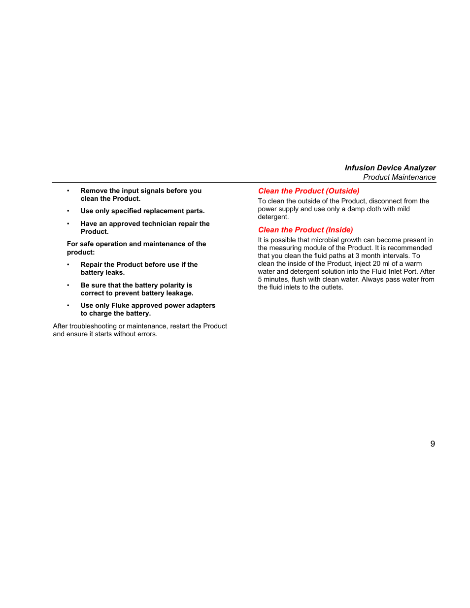Clean the product (outside), Clean the product (inside) | Fluke Biomedical IDA-1S Getting Started User Manual | Page 17 / 20