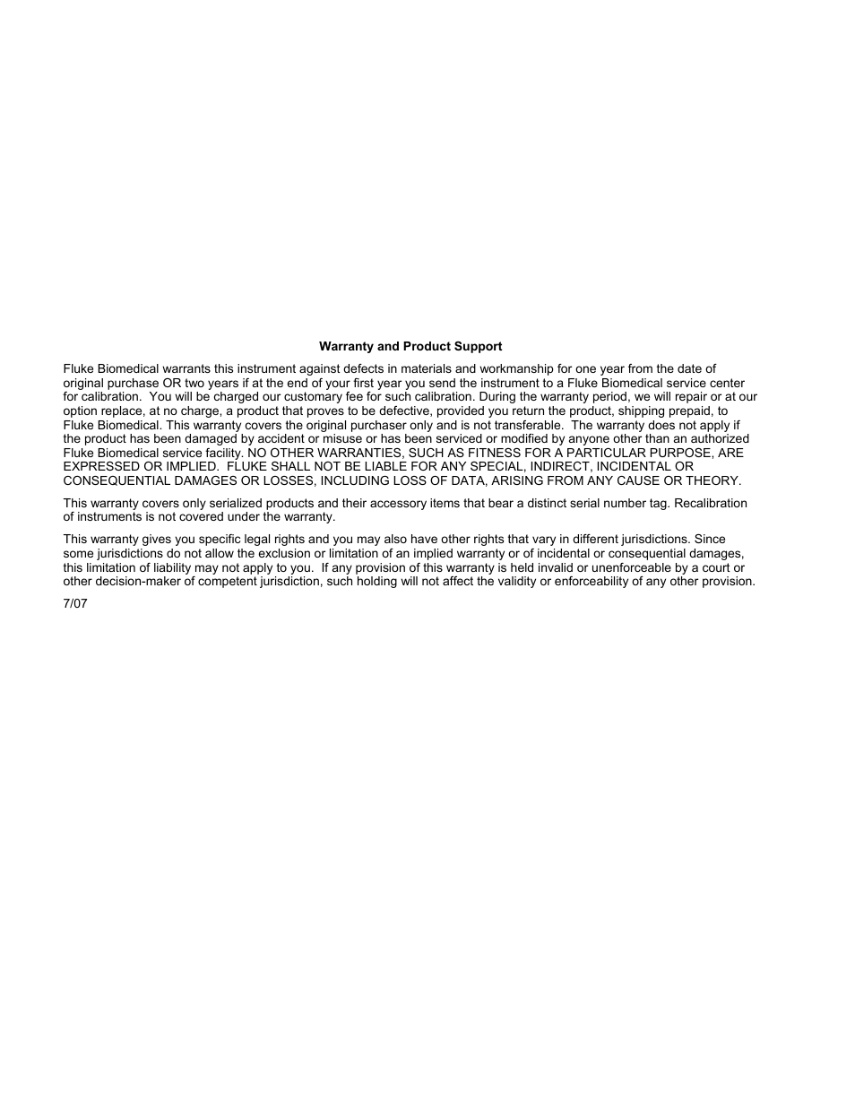 Warranty and product support | Fluke Biomedical IDA-1S Getting Started User Manual | Page 2 / 20