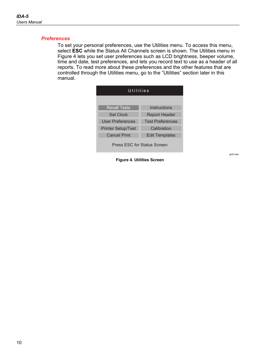 Preferences | Fluke Biomedical IDA-5 User Manual | Page 20 / 44