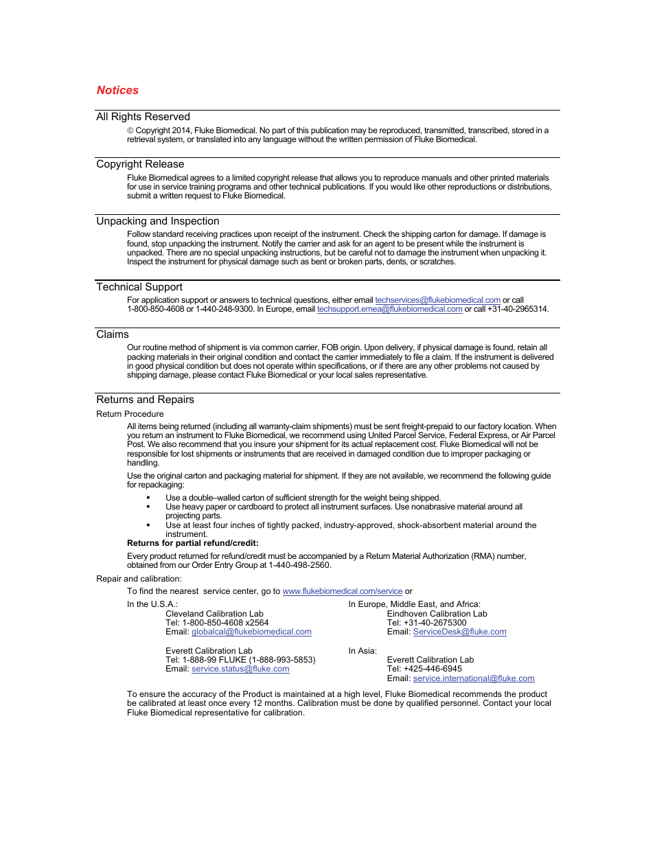 Notices | Fluke Biomedical IDA-5 User Manual | Page 3 / 44