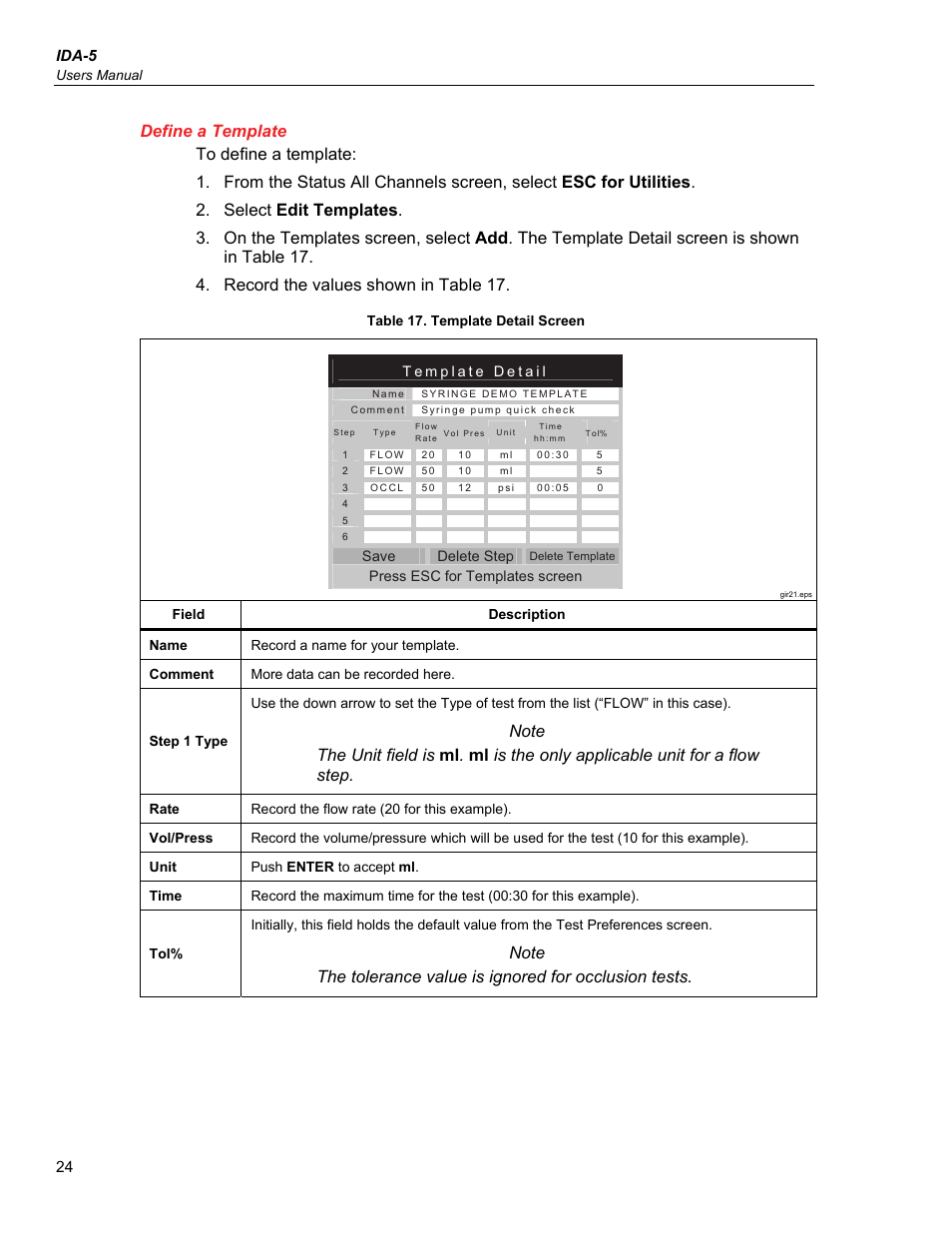 Define a template | Fluke Biomedical IDA-5 User Manual | Page 34 / 44