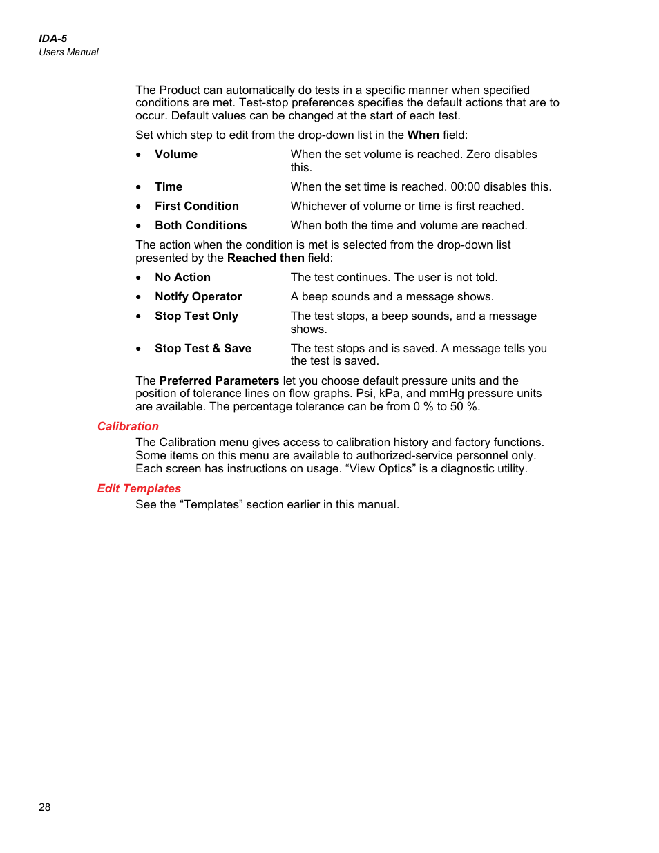 Calibration, Edit templates | Fluke Biomedical IDA-5 User Manual | Page 38 / 44