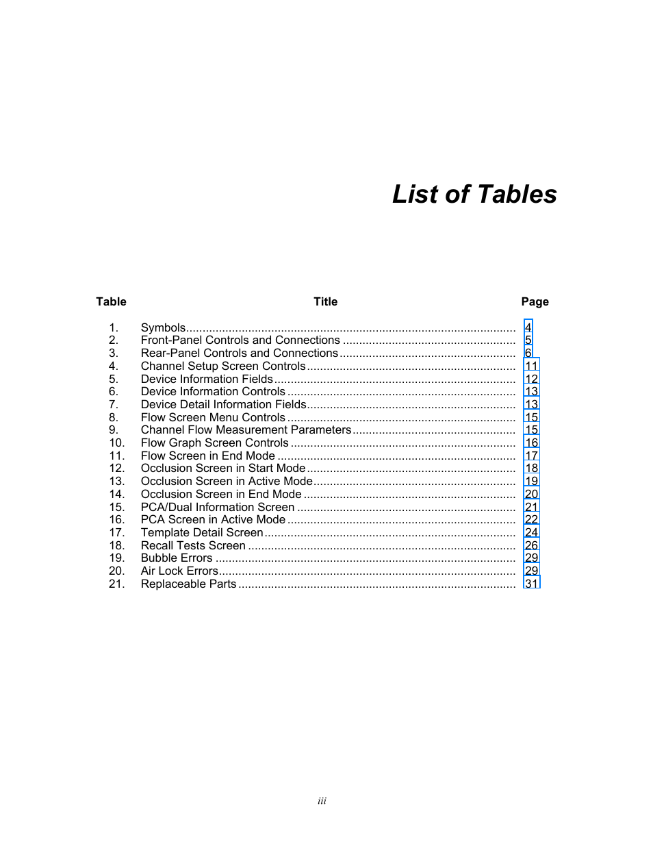 List of tables | Fluke Biomedical IDA-5 User Manual | Page 7 / 44
