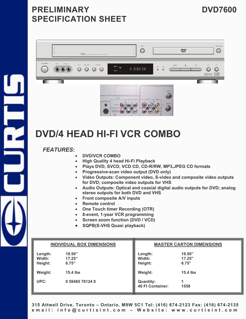 Curtis DVD7600 User Manual | 1 page