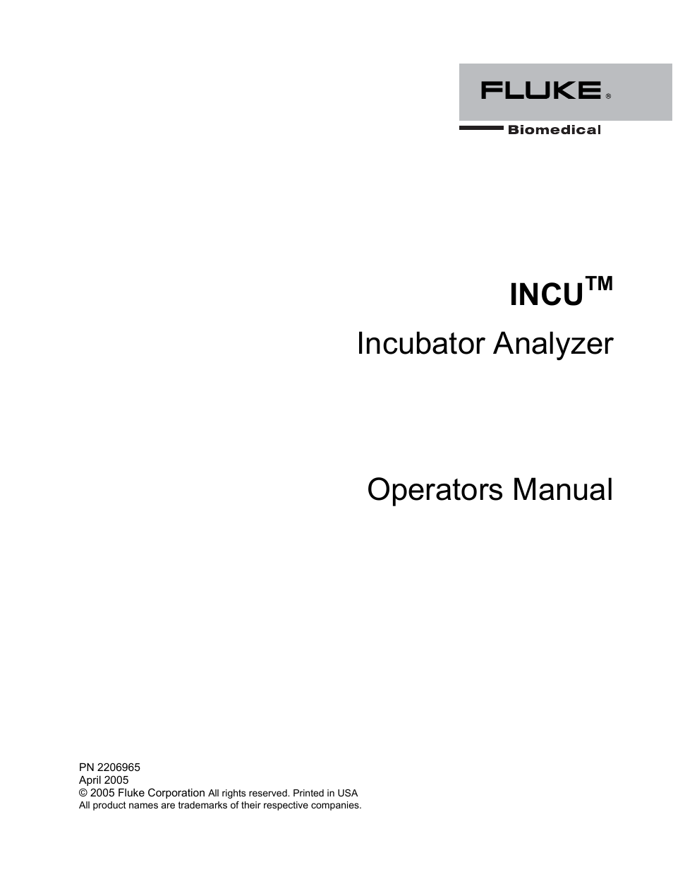 Fluke Biomedical INCU Incubator Analyzer User Manual | 72 pages