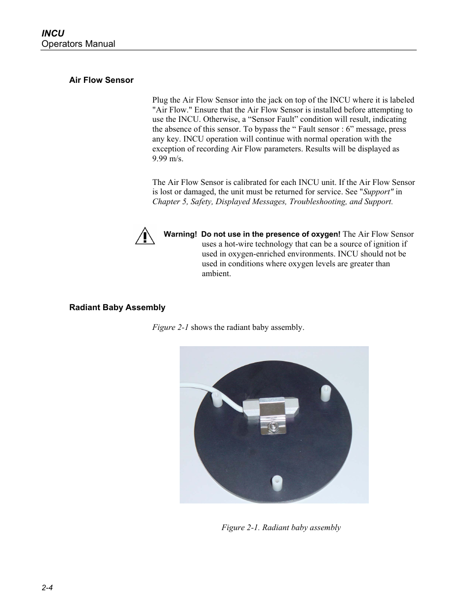 Air flow sensor, Radiant baby assembly | Fluke Biomedical INCU Incubator Analyzer User Manual | Page 24 / 72