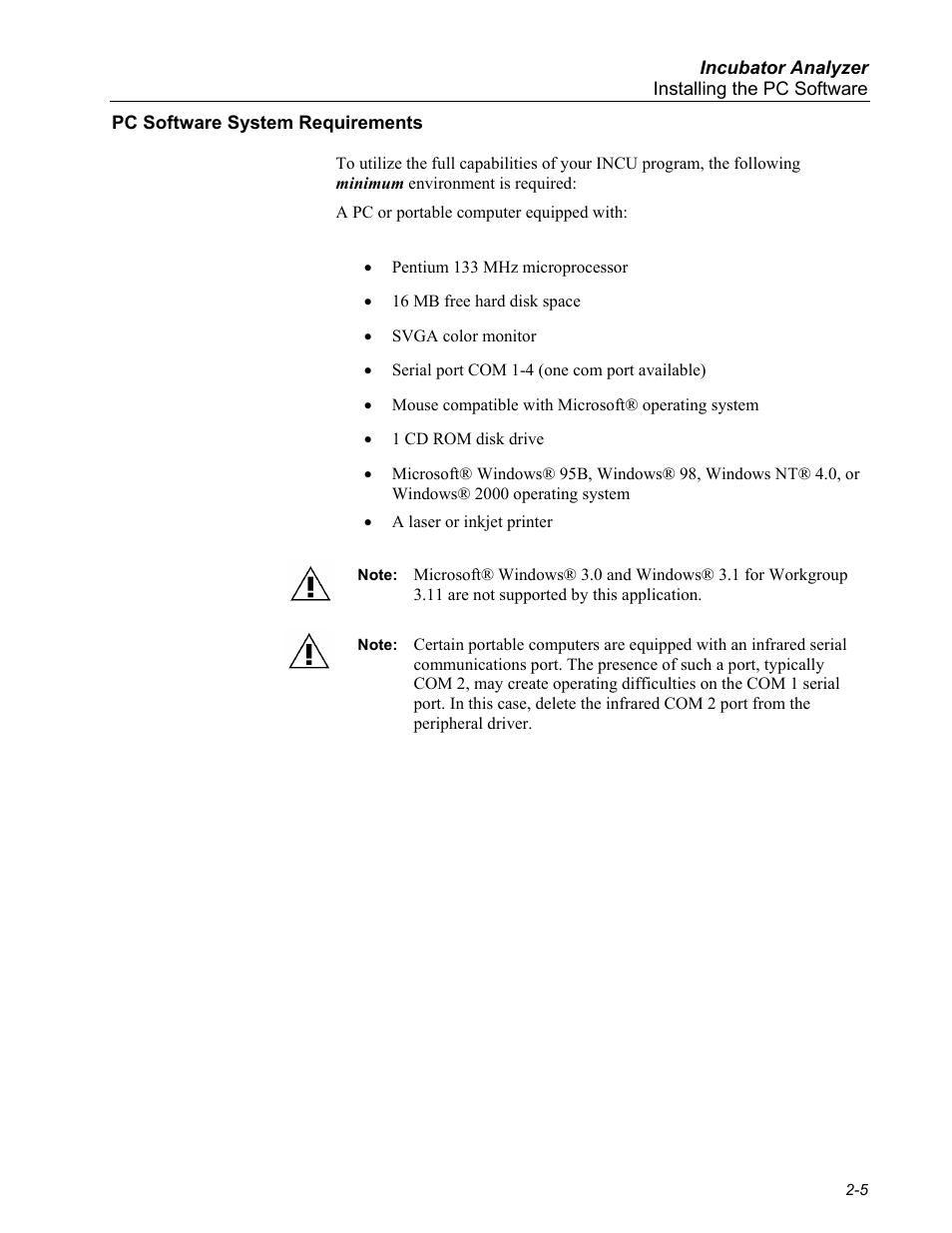 Pc software system requirements | Fluke Biomedical INCU Incubator Analyzer User Manual | Page 25 / 72