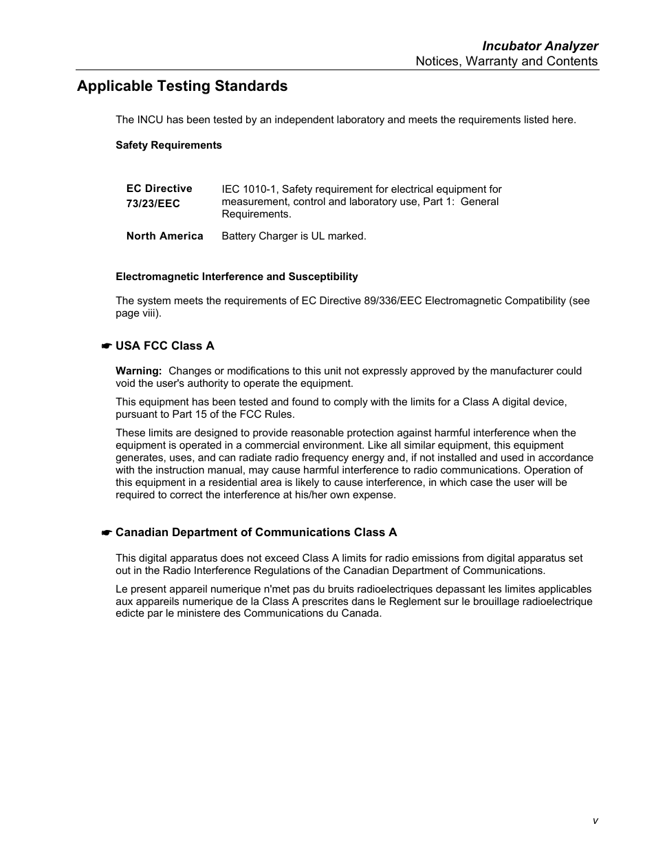 Applicable testing standards | Fluke Biomedical INCU Incubator Analyzer User Manual | Page 5 / 72