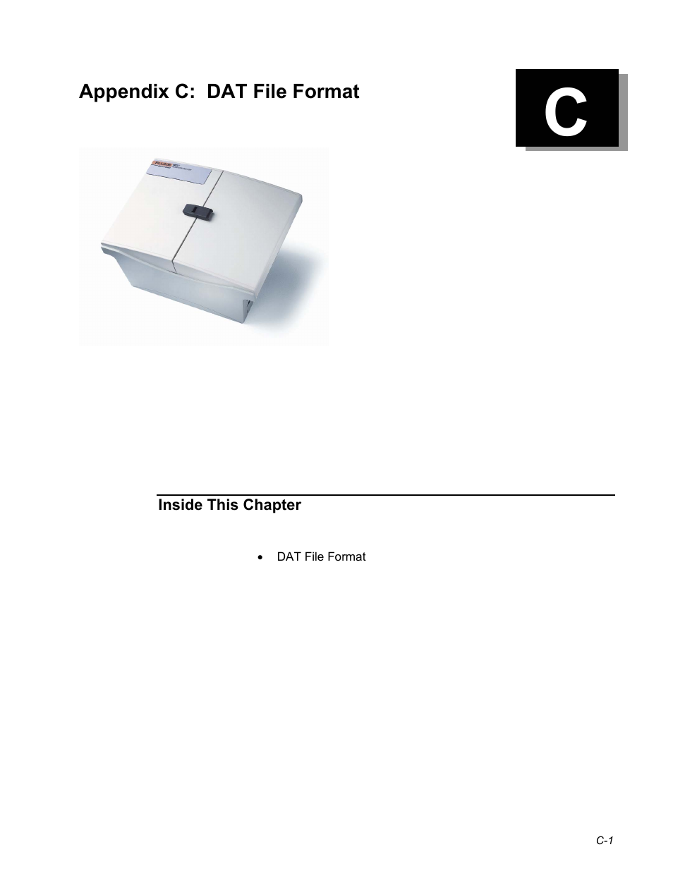 C: dat file format | Fluke Biomedical INCU Incubator Analyzer User Manual | Page 69 / 72