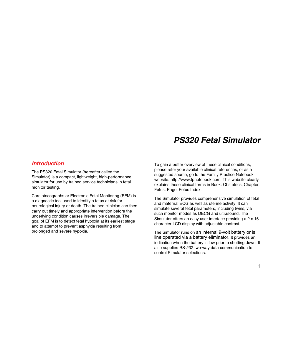 Introduction, Ps320 fetal simulator | Fluke Biomedical PS320 User Manual | Page 9 / 28