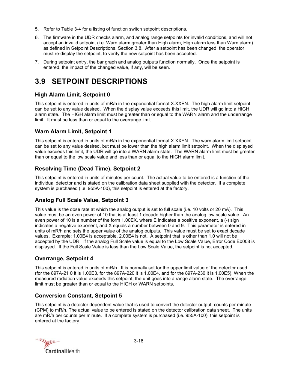 9 setpoint descriptions | Fluke Biomedical 956A-201-M2 User Manual | Page 42 / 112