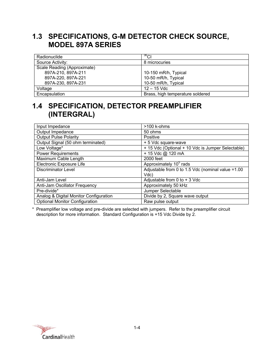 4 specification, detector preamplifier (intergral) | Fluke Biomedical 956A-201-M2 User Manual | Page 8 / 112