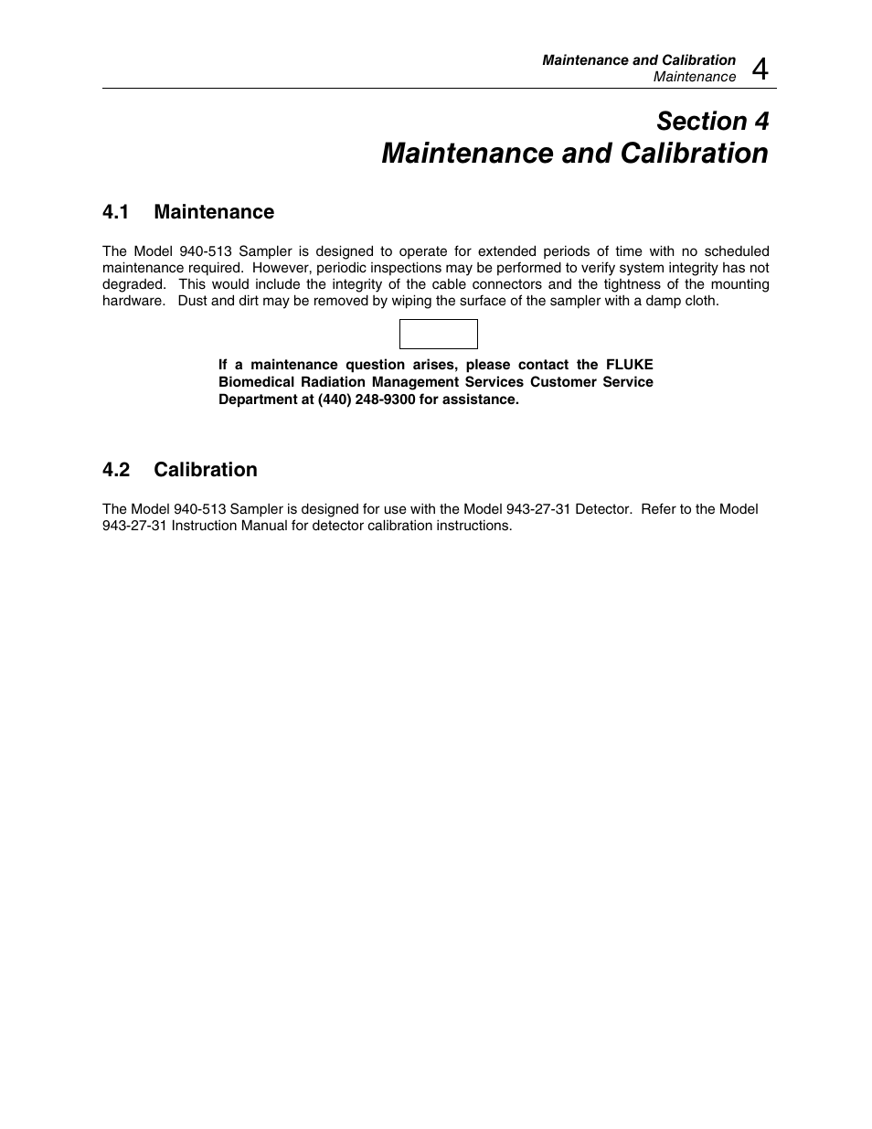 1 maintenance, 2 calibration, Maintenance and calibration | Fluke Biomedical 940-513 User Manual | Page 17 / 26