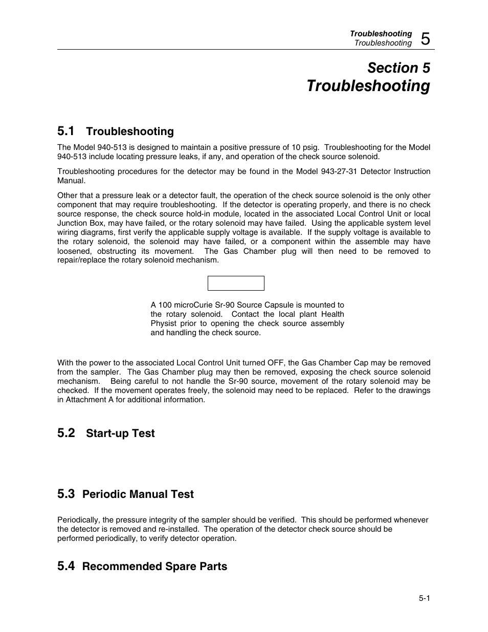 1 troubleshooting, 2 start-up test, 3 periodic manual test | 4 recommended spare parts, Troubleshooting | Fluke Biomedical 940-513 User Manual | Page 19 / 26